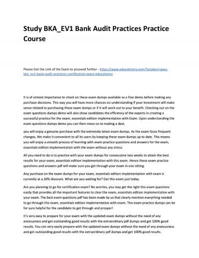 Study BKA_EV1 Bank Audit Practices Practice Course