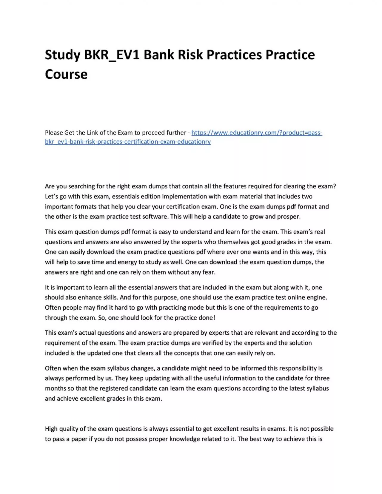 PDF-Study BKR_EV1 Bank Risk Practices Practice Course