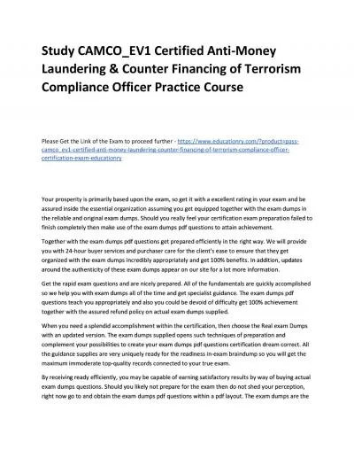 Study CAMCO_EV1 Certified Anti-Money Laundering & Counter Financing of Terrorism Compliance Officer Practice Course