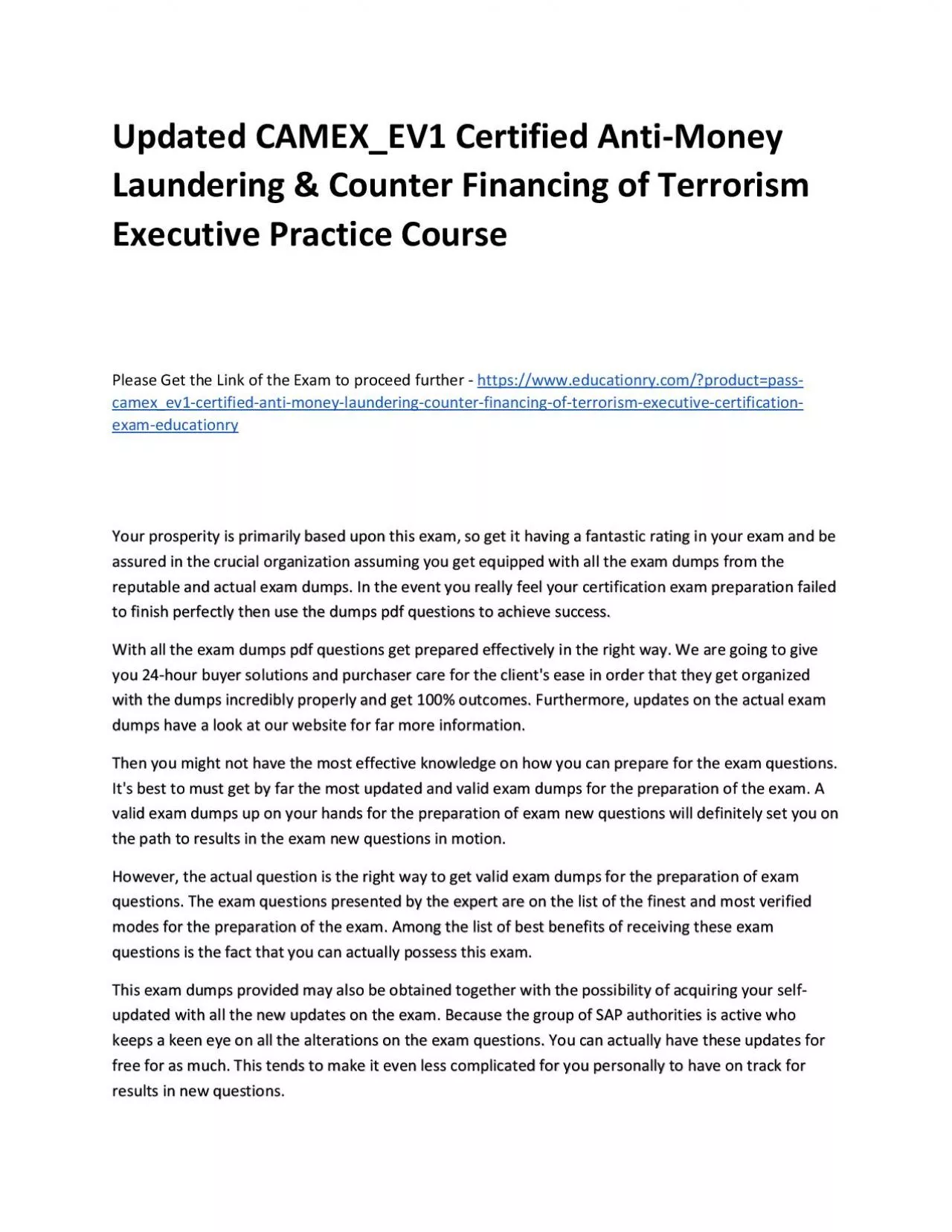Updated CAMEX_EV1 Certified Anti-Money Laundering & Counter Financing of Terrorism Executive