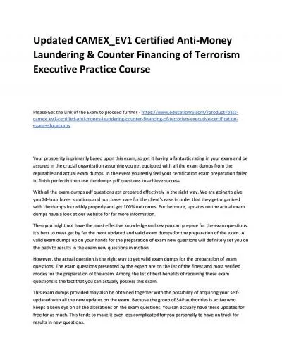 Updated CAMEX_EV1 Certified Anti-Money Laundering & Counter Financing of Terrorism Executive Practice Course