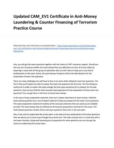 Updated CAM_EV1 Certificate in Anti-Money Laundering & Counter Financing of Terrorism Practice Course