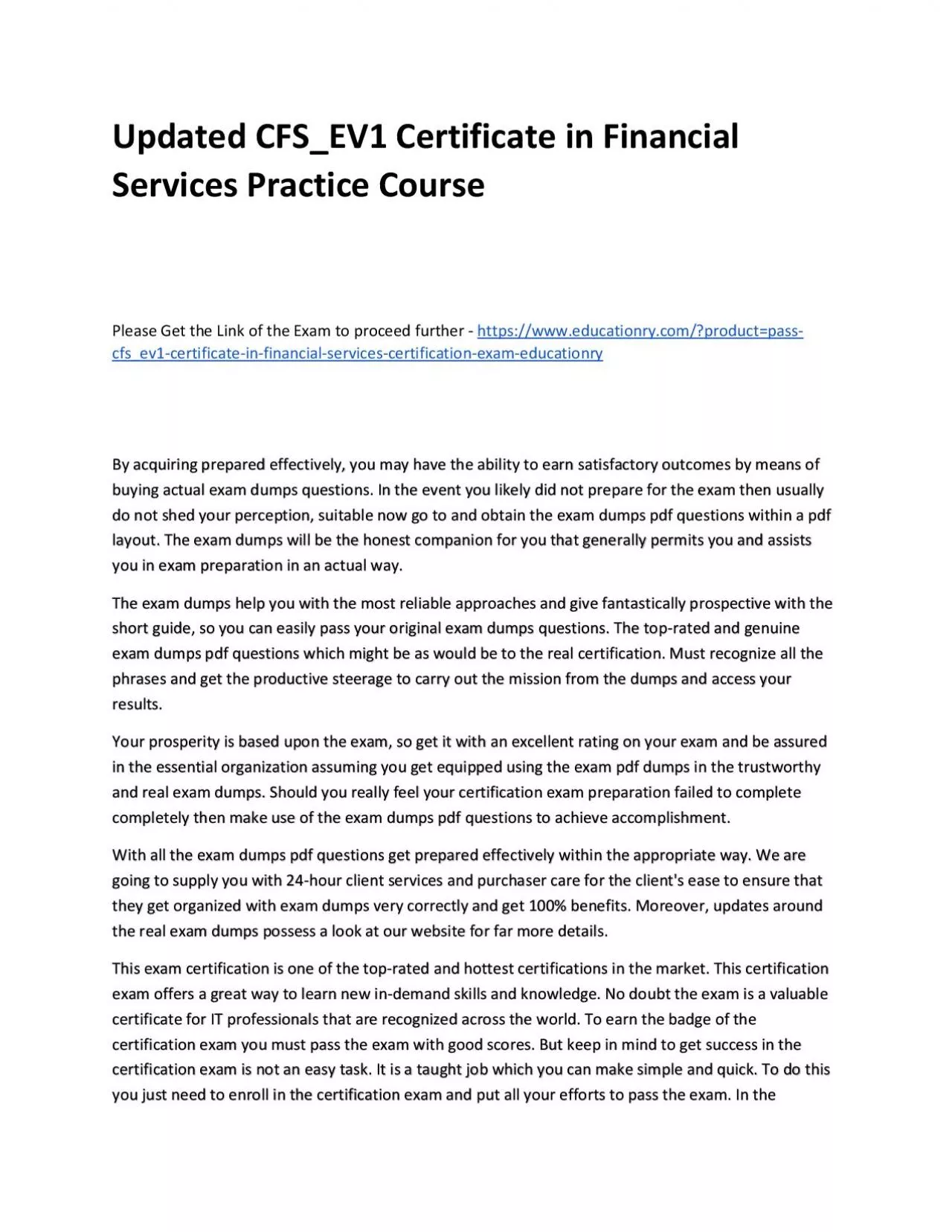 PDF-Updated CFS_EV1 Certificate in Financial Services Practice Course