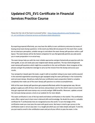Updated CFS_EV1 Certificate in Financial Services Practice Course
