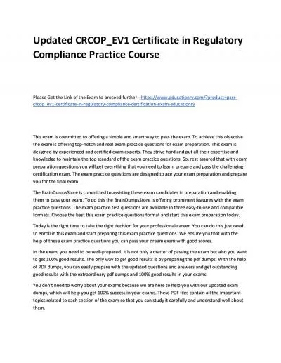 Updated CRCOP_EV1 Certificate in Regulatory Compliance Practice Course