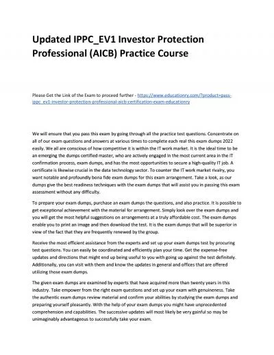 Updated IPPC_EV1 Investor Protection Professional (AICB) Practice Course