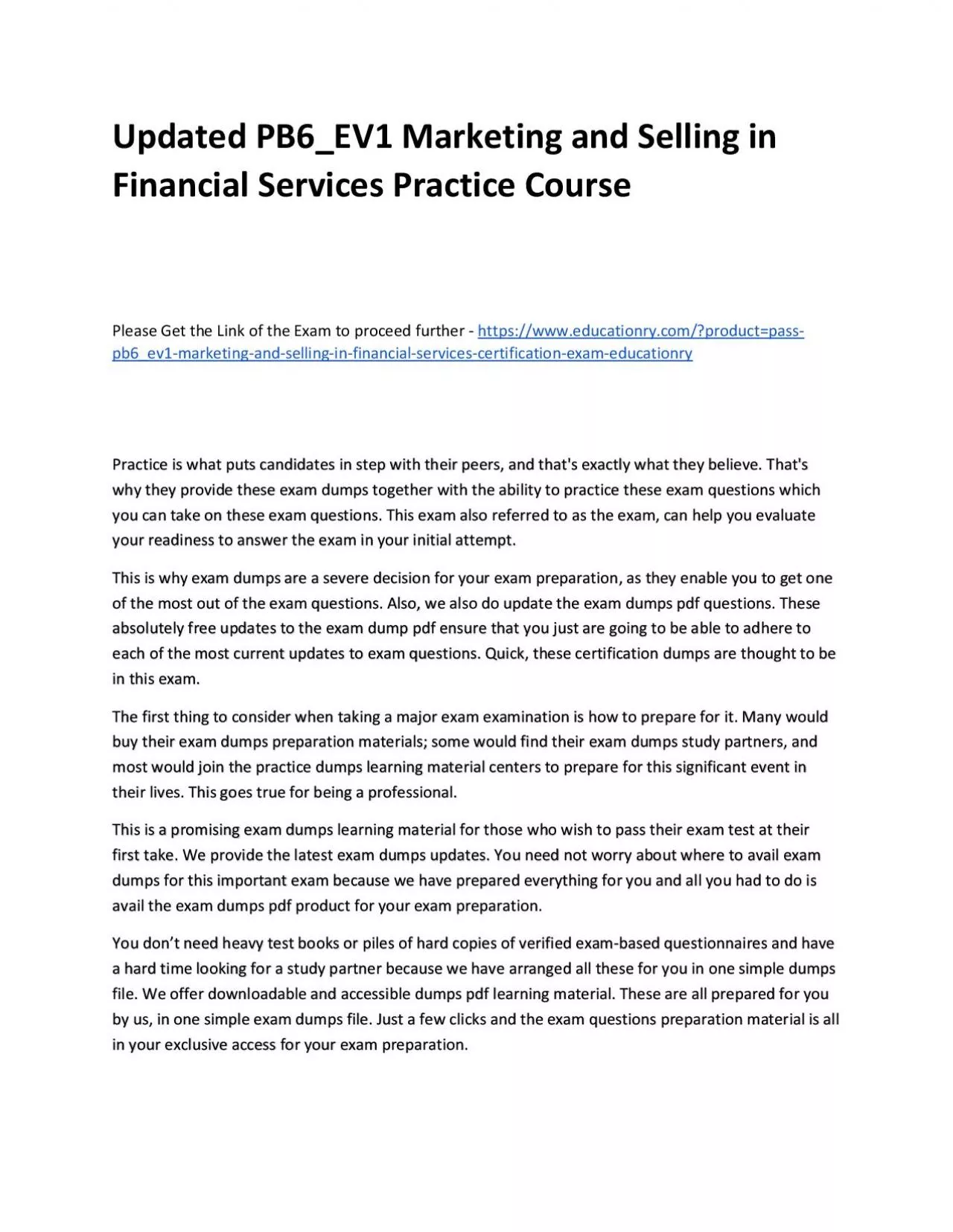 PDF-Updated PB6_EV1 Marketing and Selling in Financial Services Practice Course