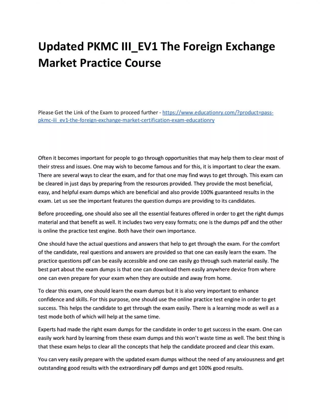 PDF-Updated PKMC III_EV1 The Foreign Exchange Market Practice Course