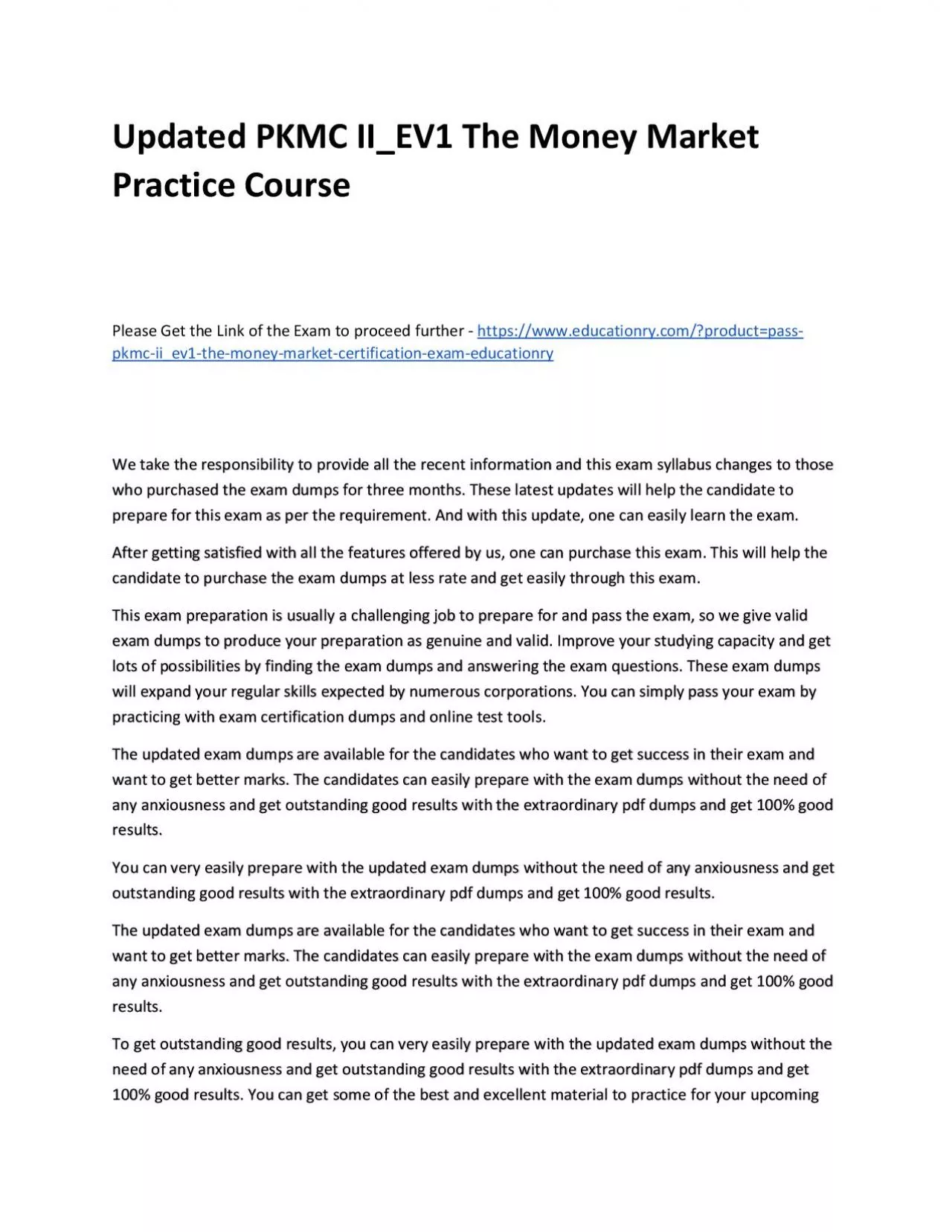 PDF-Updated PKMC II_EV1 The Money Market Practice Course