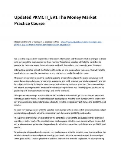 Updated PKMC II_EV1 The Money Market Practice Course