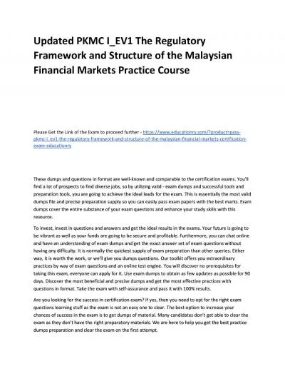 Updated PKMC I_EV1 The Regulatory Framework and Structure of the Malaysian Financial Markets Practice Course