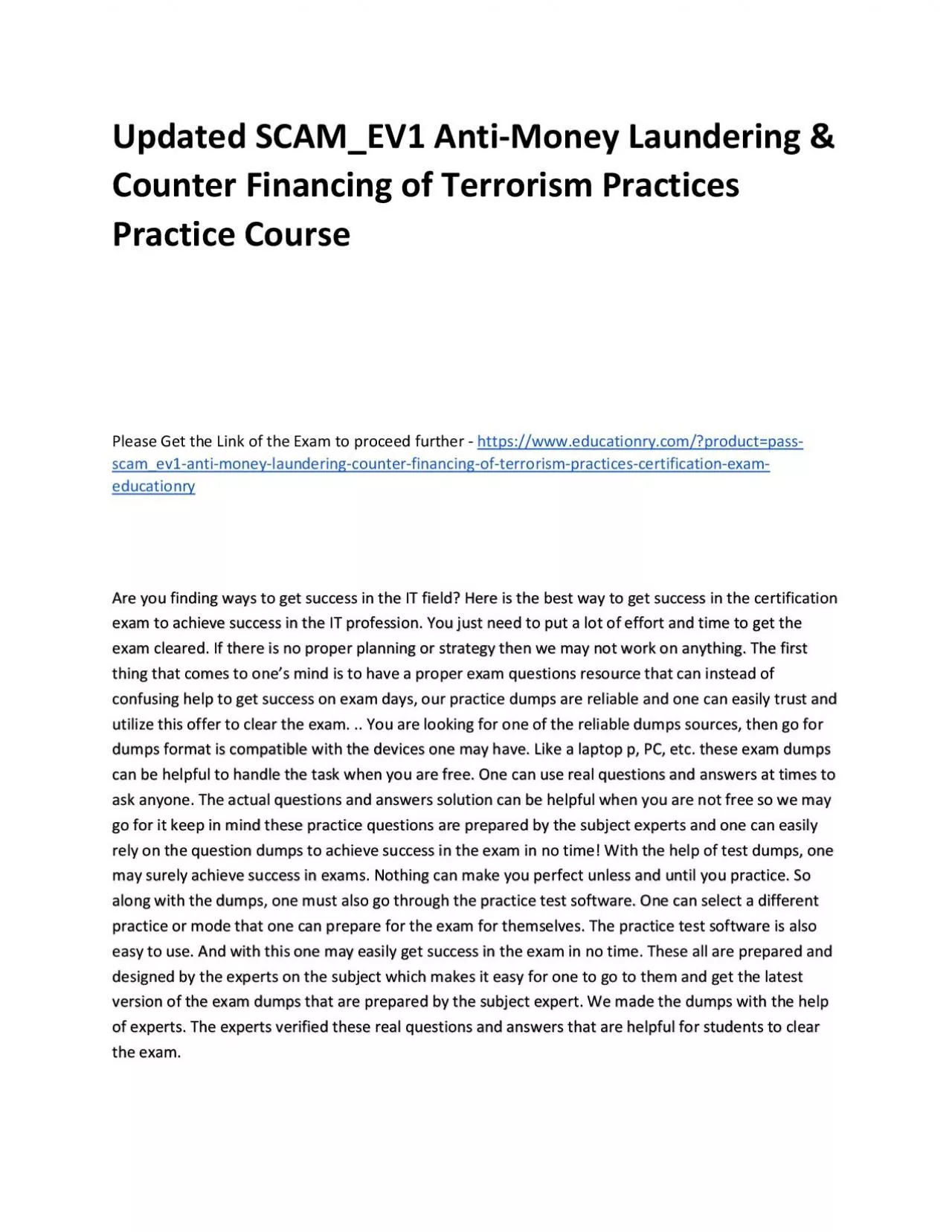 Updated SCAM_EV1 Anti-Money Laundering & Counter Financing of Terrorism Practices Practice