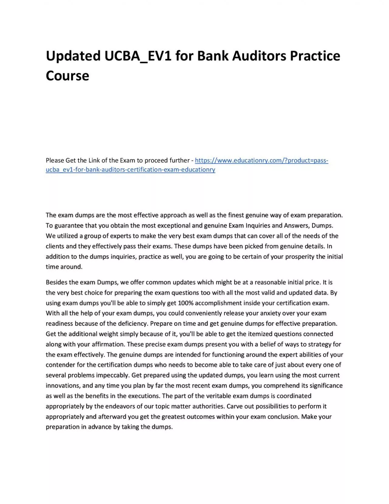 PDF-Updated UCBA_EV1 for Bank Auditors Practice Course