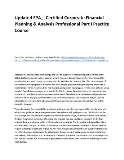 Updated FPA_I Certified Corporate Financial Planning & Analysis Professional Part I Practice Course