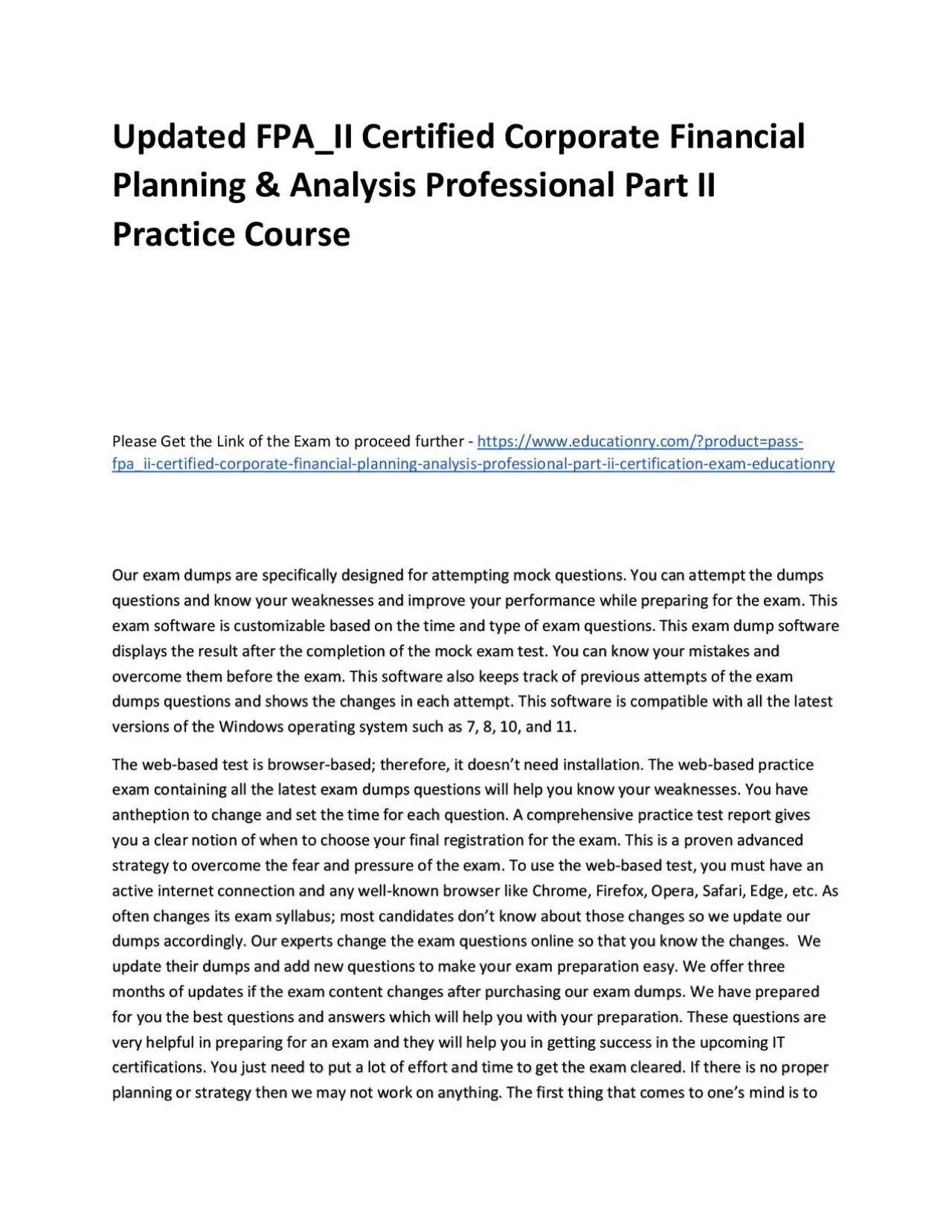 Updated FPA_II Certified Corporate Financial Planning & Analysis Professional Part II