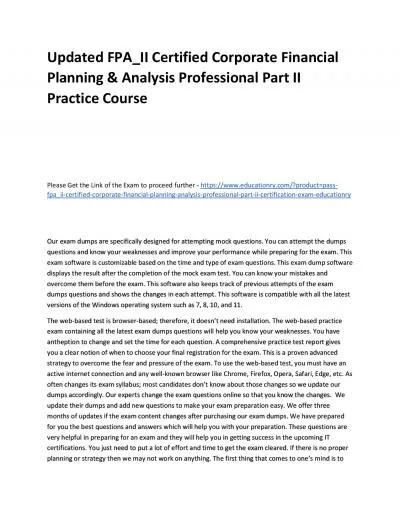 Updated FPA_II Certified Corporate Financial Planning & Analysis Professional Part II Practice Course