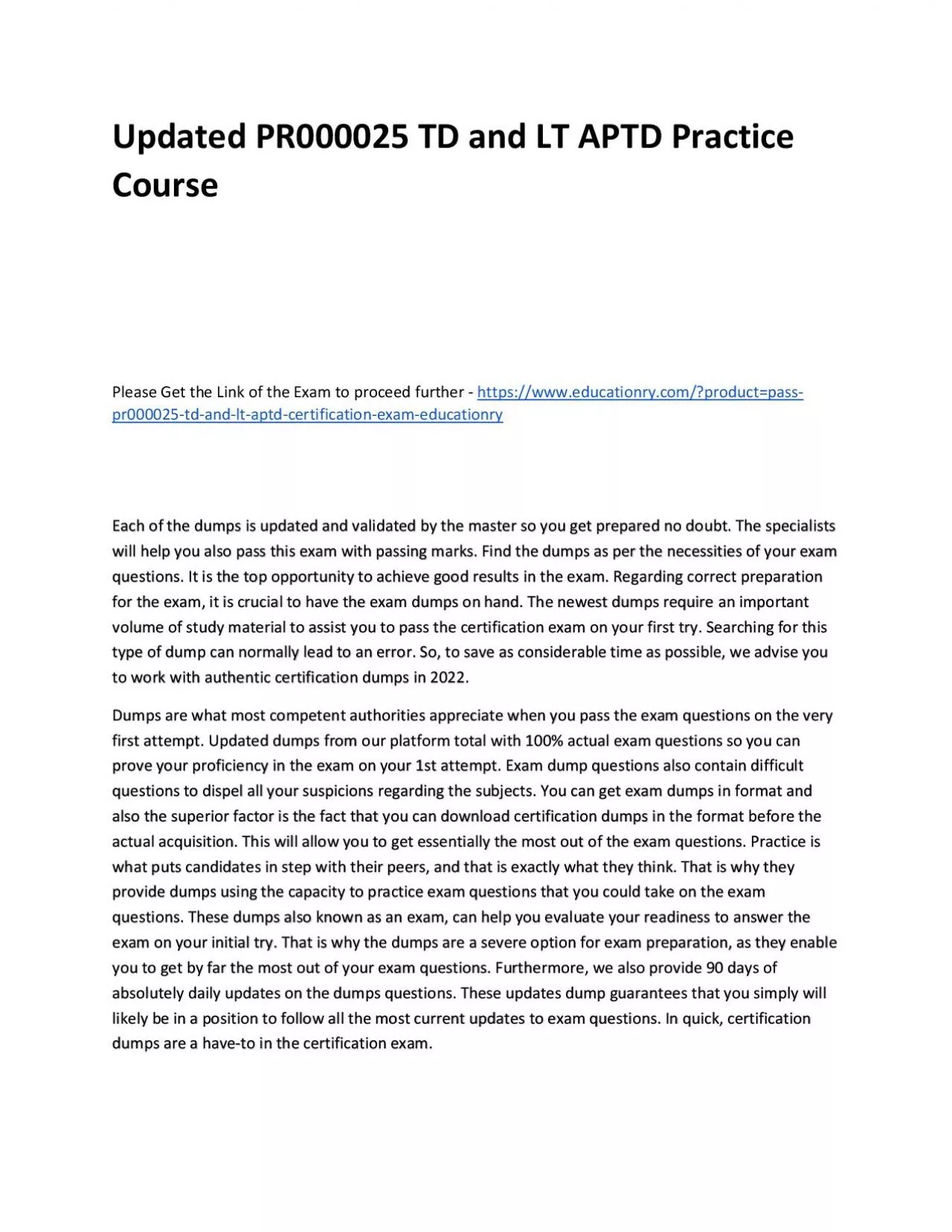 PDF-Updated PR000025 TD and LT APTD Practice Course