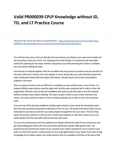 Valid PR000039 CPLP Knowledge without ID, TD, and LT Practice Course