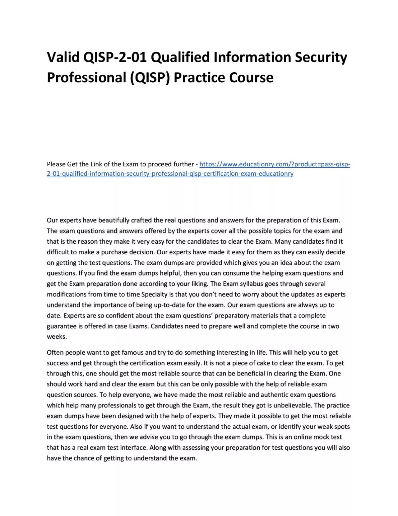 PDF-Valid QISP-2-01 Qualified Information Security Professional (QISP) Practice Course