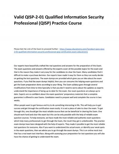 Valid QISP-2-01 Qualified Information Security Professional (QISP) Practice Course