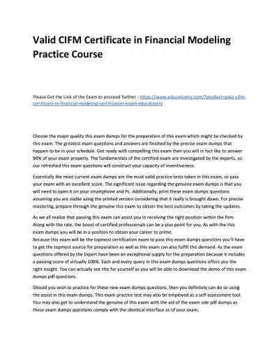 Valid CIFM Certificate in Financial Modeling Practice Course