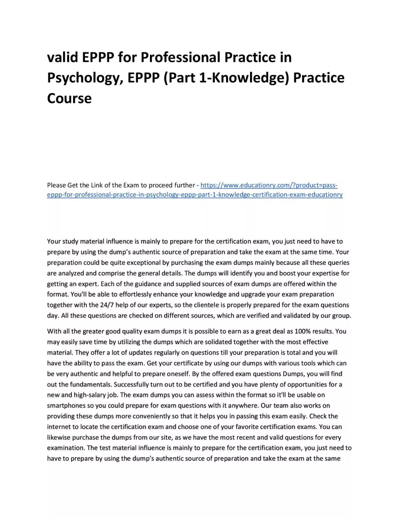 PDF-Valid EPPP for Professional Practice in Psychology, EPPP (Part 1-Knowledge) Practice Course