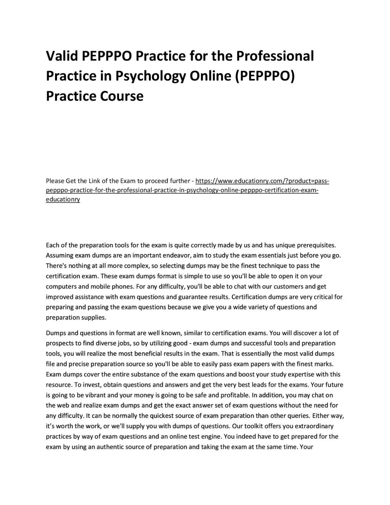 Valid PEPPPO Practice for the Professional Practice in Psychology Online (PEPPPO) Practice