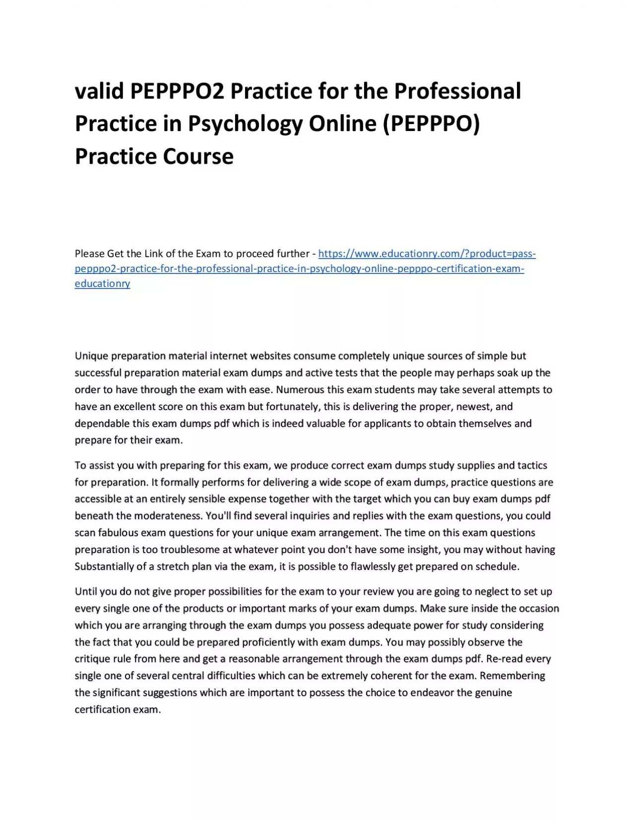 Valid PEPPPO2 Practice for the Professional Practice in Psychology Online (PEPPPO) Practice