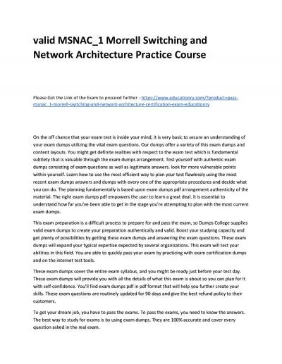 Valid MSNAC_1 Morrell Switching and Network Architecture Practice Course