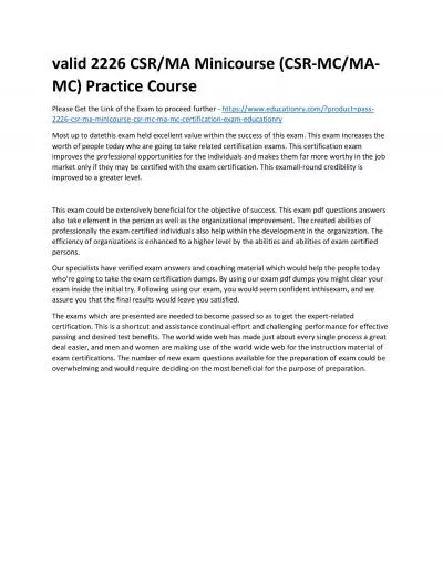 Valid 2226 CSR/MA Minicourse (CSR-MC/MA-MC) Practice Course