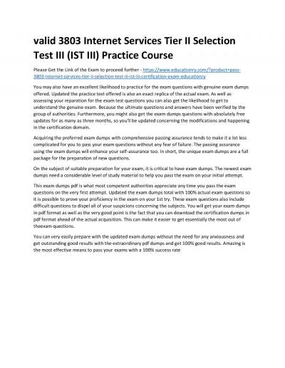 Valid 3803 Internet Services Tier II Selection Test III (IST III) Practice Course