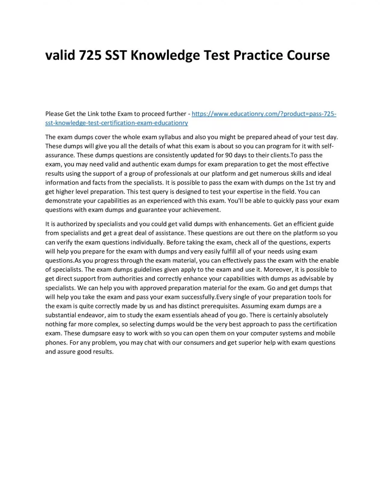 PDF-Valid 725 SST Knowledge Test Practice Course