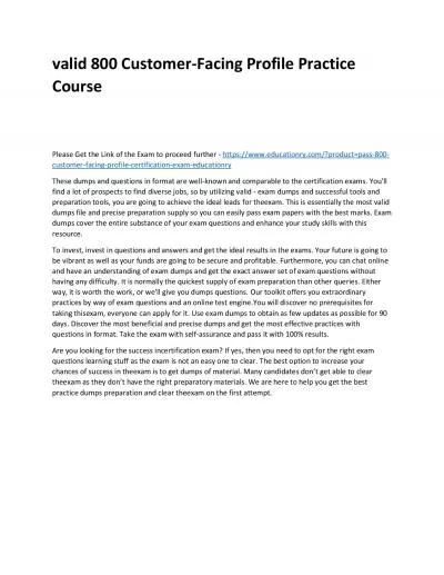 Valid 800 Customer-Facing Profile Practice Course