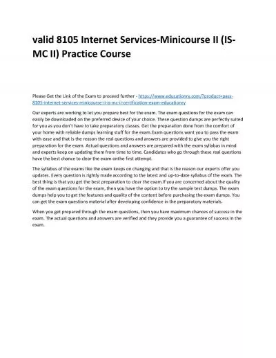 Valid 8105 Internet Services-Minicourse II (IS-MC II) Practice Course