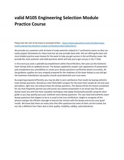 Valid M105 Engineering Selection Module Practice Course