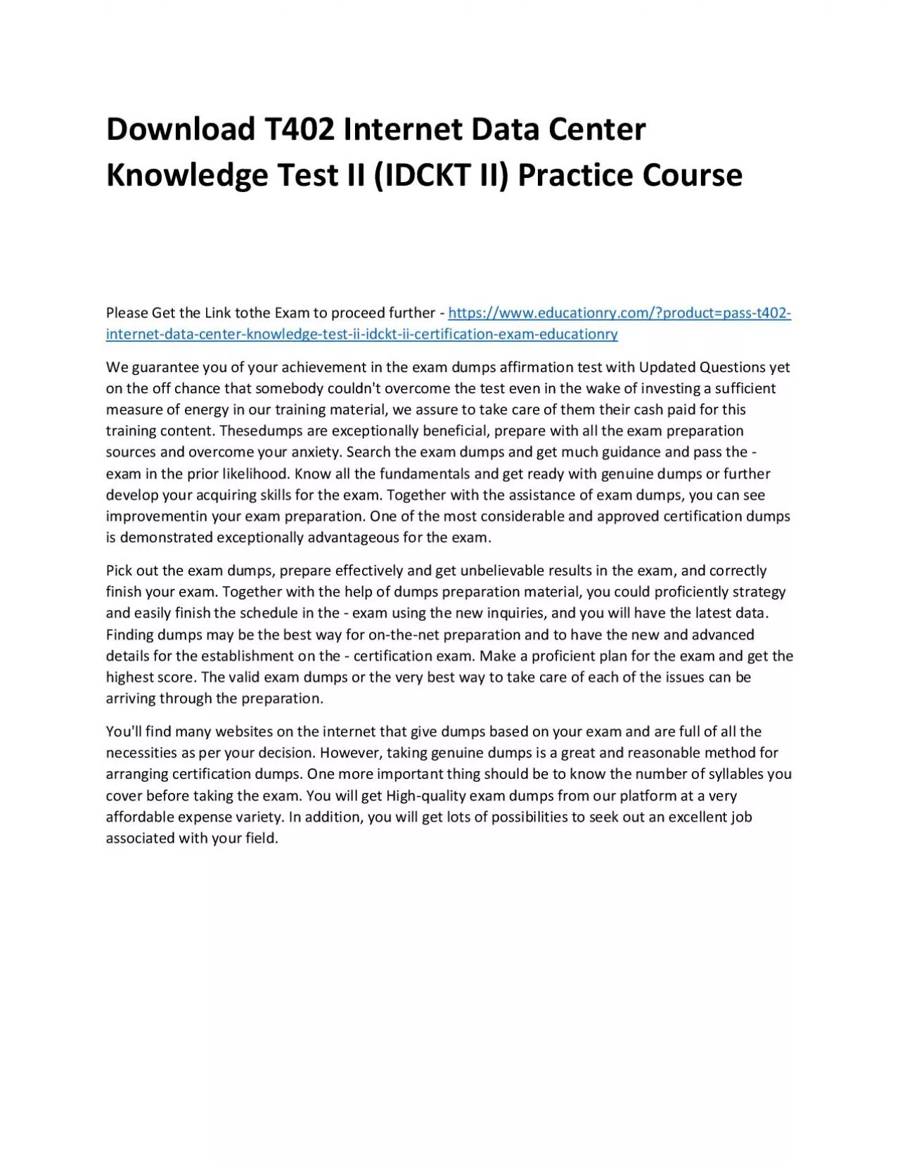 PDF-Download T402 Internet Data Center Knowledge Test II (IDCKT II) Practice Course