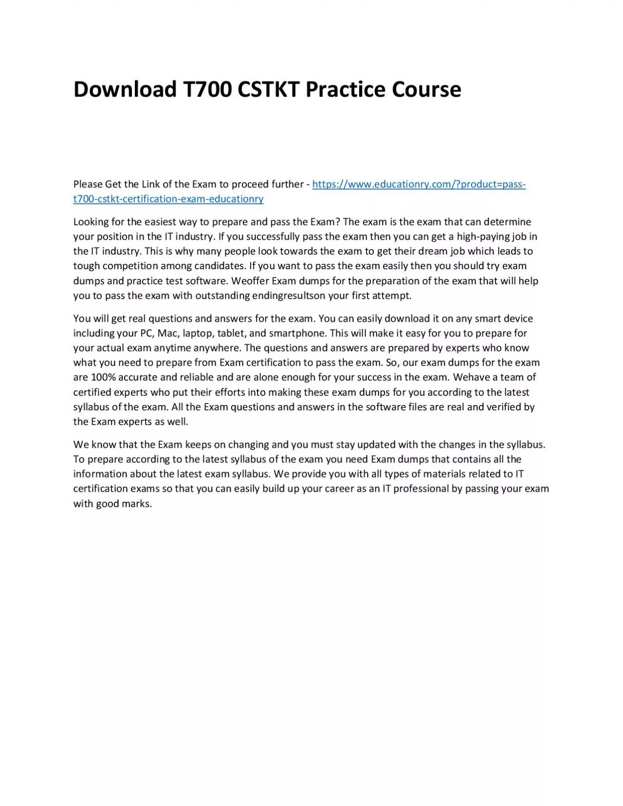 PDF-Download T700 CSTKT Practice Course