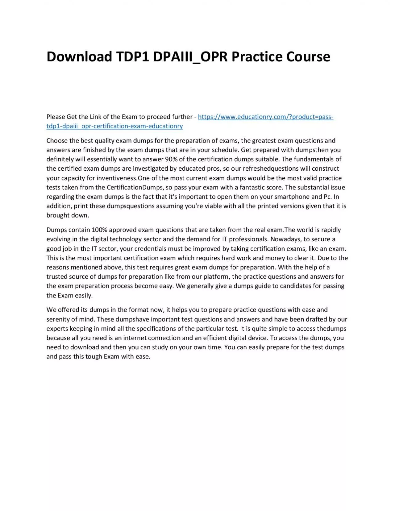 PDF-Download TDP1 DPAIII_OPR Practice Course