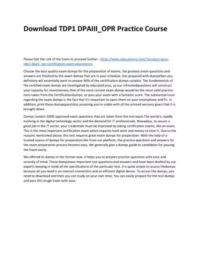 Download TDP1 DPAIII_OPR Practice Course