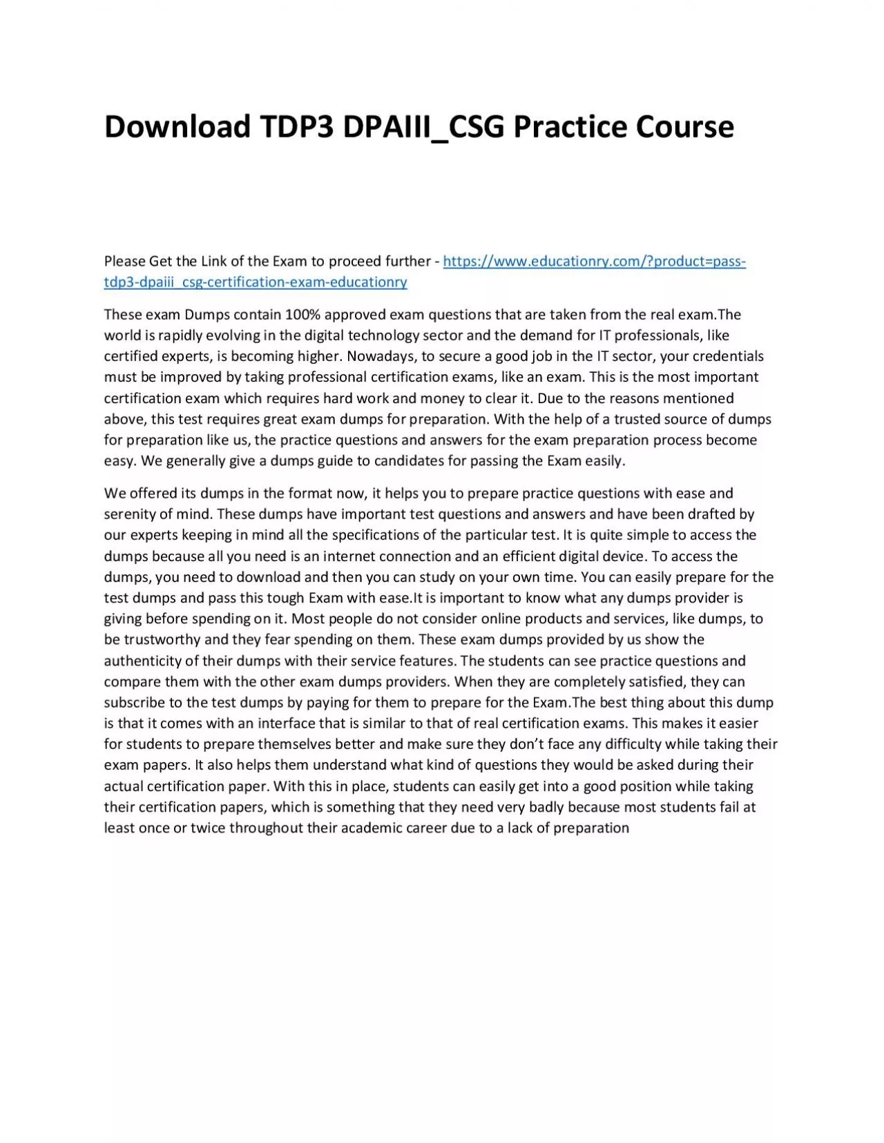 PDF-Download TDP3 DPAIII_CSG Practice Course