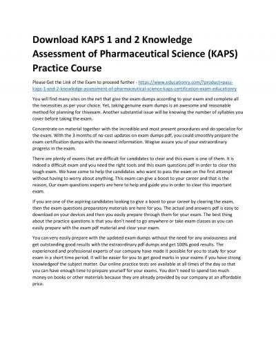 Download KAPS 1 and 2 Knowledge Assessment of Pharmaceutical Science (KAPS) Practice Course