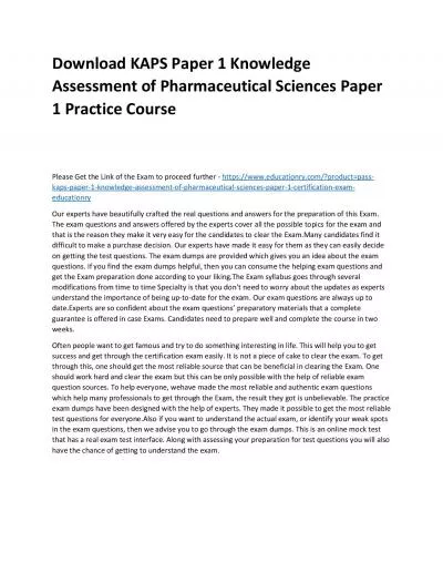 Download KAPS Paper 1 Knowledge Assessment of Pharmaceutical Sciences Paper 1 Practice Course