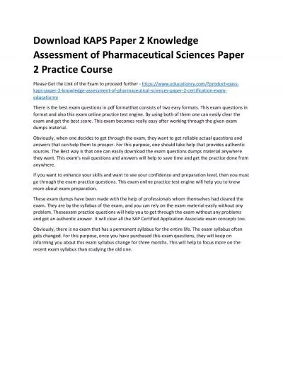 Download KAPS Paper 2 Knowledge Assessment of Pharmaceutical Sciences Paper 2 Practice Course