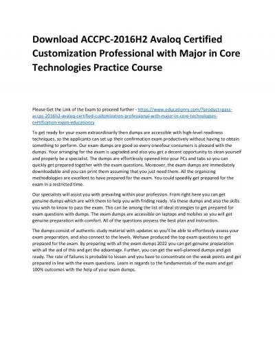 Download ACCPC-2016H2 Avaloq Certified Customization Professional with Major in Core Technologies Practice Course