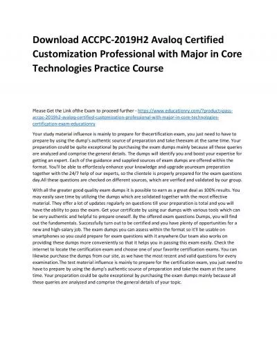 Download ACCPC-2019H2 Avaloq Certified Customization Professional with Major in Core Technologies Practice Course