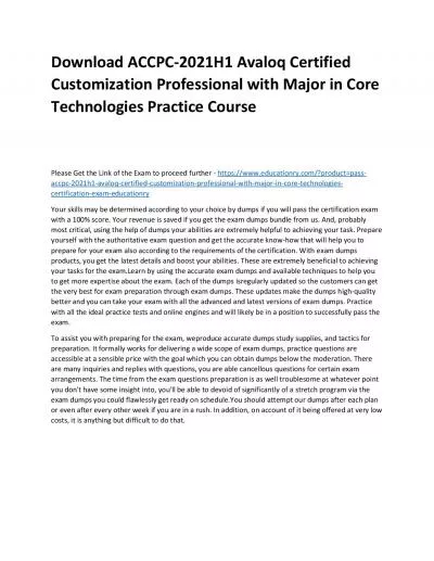 Download ACCPC-2021H1 Avaloq Certified Customization Professional with Major in Core Technologies Practice Course