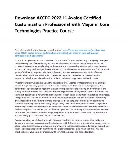 Download ACCPC-2022H1 Avaloq Certified Customization Professional with Major in Core Technologies Practice Course