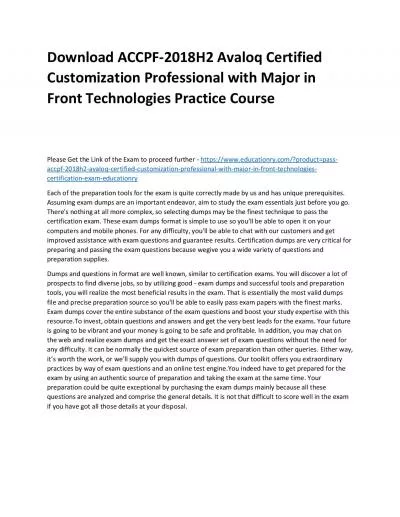 Download ACCPF-2018H2 Avaloq Certified Customization Professional with Major in Front