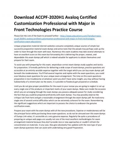 Download ACCPF-2020H1 Avaloq Certified Customization Professional with Major in Front Technologies Practice Course
