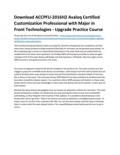 Download ACCPFU-2016H2 Avaloq Certified Customization Professional with Major in Front Technologies - Upgrade Practice Course